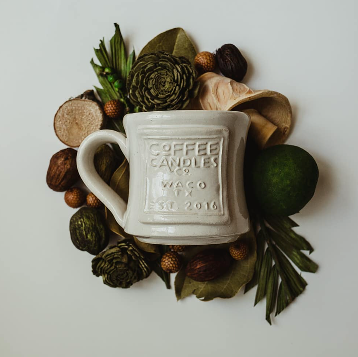 Empty Handmade Coffee Mugs with Waco, Tx on emblem